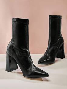 SHUZIA 女式简约舒适性感尖头粗跟踝靴 - 黑色 - 查看 8