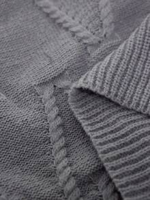 Momelise 全新女式法式圆领束腰优雅麻花针织长袖连衣裙 - 灰色 - 查看 9