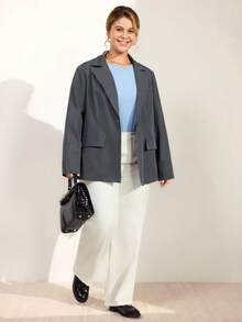 Momelise Áo khoác Blazer nữ màu xám thường ngày có thể tháo rời có chi tiết ve áo - Xám - Xem 5