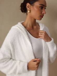 Graceveil Bộ 2 áo khoác cardigan dài họa tiết lông thú mùa đông cho nữ - trắng - Xem 8