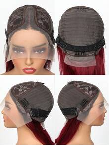 1B/99J 勃艮第蕾丝前鲍勃假发 人发 T 部分蕾丝前假发 女士短直鲍勃假发 人发自然发际线 1B/99J - S1B/99J - 查看 9