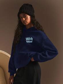 Athîral 女士连帽卫衣，秋冬简约时尚休闲日常穿着 - 藏蓝色 - 查看 6