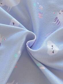SHEIN 3 件套女童柔软舒适独角兽、云朵、雨滴印花贴身长袖上衣和裤子睡衣套装，秋冬 - 紫色 - 查看 5