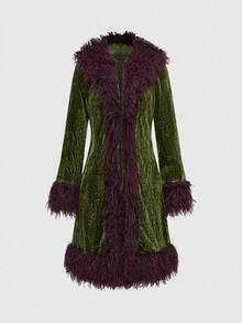 ROMWE Áo khoác lông thú giả màu sắc phong cách Hippie dành cho nữ - màu đen - Xem 1