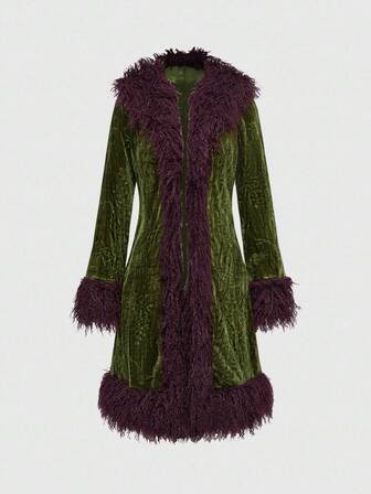 Chaqueta de mujer con bloques de color y pelo sintético de estilo hippie