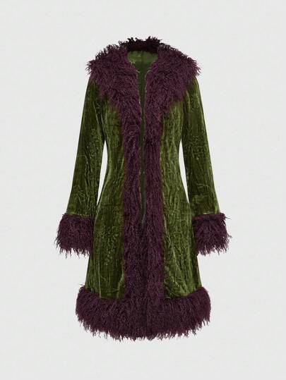 Hippie Hippie Style Women's Colorblock Faux Fur Jacket