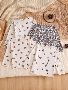 SHEIN Áo dài tay in hoa 4 món cho bé gái - Nhiều màu - Xem 2