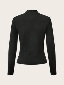 SHEIN EZwear 2pcs Pack Casual Tight Fit Long Sleeve T-Shirts, Versatile All-Match, Different Fabrics, Suitable For Autumn/Winter,Fall,Black Tops - Black - View 6