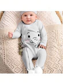 Loomiva Baby Boy Cozy Knitted Cute Animal Print Romper - Grey - View 5