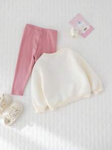 Cozy Pixies 2 pezzi Set di felpa girocollo a maniche lunghe con motivo carino per bambina e leggings in colore unito con vita elastica, autunno/inverno