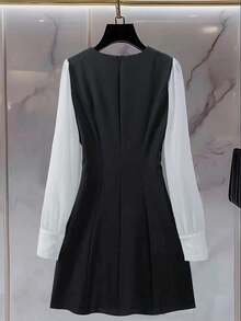 Franclia Damen elegantes, minimalistisches Farbblock-Kleid mit Strass-Verzierung