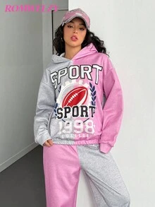 Teenager (Mädchen) minimalistischer Muster Hoodie Langarm Sweatshirt und Hose Set - Verschiedenfarbig - Übersicht 8