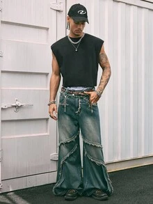 AXEPEAK Men's Fashionable Star Rhinestone Decor Tank Top, Summer - Black - View 5