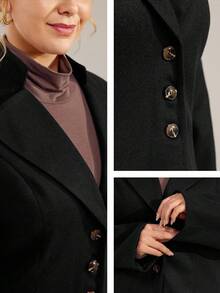 SHEIN Tall Mantel Panjang Wanita Ukuran Besar dengan Kerah Ramping dan Warna Polos - Hitam - View 8