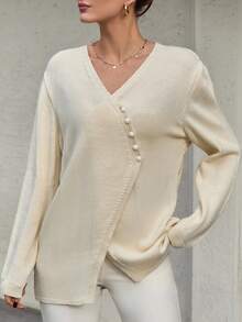 CLARA VERO Casual Baggy Asymmetrical Asymmetric Button Cardigan Sweater For Women, Unique Knitted Top For Autumn/Winter,Long Cardigans Woman,Petite Cardigans,Cardigans - White - View 5