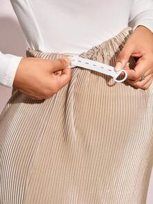 Loomaby Elastic Waist Casual Loose Maternity Skirt, Versatile For Everyday Wear Silk Skirt Slip Skirt Satin Skirt Pleated Midi Skirt