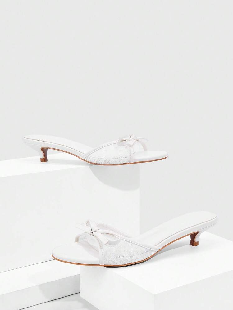 CUCCOO SZL Women's Elegant Bowknot Round Toe Kitten Heel Sandals, Romantic Mesh Patchwork High Heels Suitable For Tea Party, Date, Vacation For Christmas Spring Shoes Prom Heels