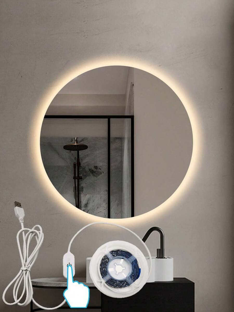 1Pc 3m Warm White Adjustable Light Strip With Touch Switch, Suitable For Bedside/Bedroom Lighting