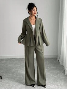 Elenzga 2 件大码女式优雅西装外套和喇叭裤套装，欧美风格，修身剪裁，职业通勤装，冬季秋季女式西装两件套服装女士商务休闲女士西装