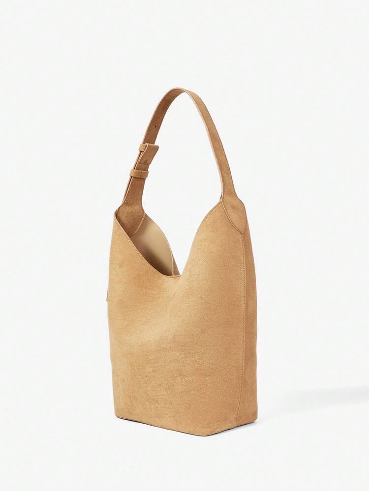 SHEIN Maija Ladies, Women Shoulder Bag, Hobo Bag, Tote Bag, Suede, Fashionable, Elegant, Simple, Personalized, Versatile, Classic, For Commute, Office, Date, Daily, Shopping, Afternoon Tea(Adjustable Shoulder Strap)