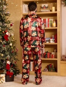 CoupledUp 圣诞格子缎面男士睡衣套装 情侣睡衣套装 姜饼人睡衣 圣诞睡衣 情侣圣诞睡衣 姜饼人睡衣，秋冬服装 - 彩色 - 查看 5