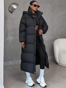 EURMUSE Keeping Warm, Oversized Maxi Lenght, Hooded - Black - View 6