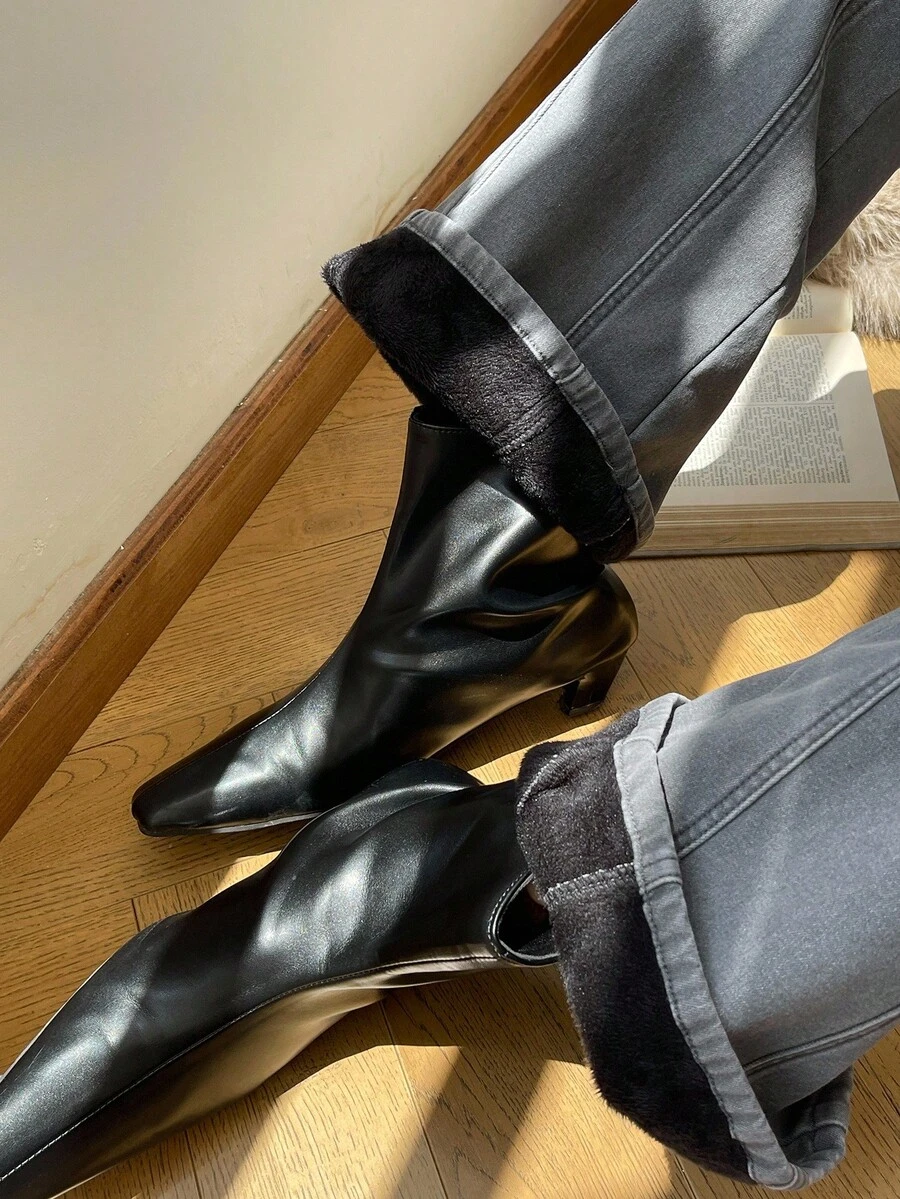 DAZY 女式高腰喇叭牛仔裤，加厚保暖内衬，修身剪裁，及踝长度 - 藍色 - 查看 1