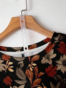 EMERY ROSE Plus Size Women Vintage Brown Maple Leaf Print Sweatshirt, Autumn Fall Top Winter - Multicolor - View 3