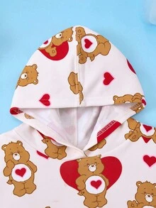 SHEIN X Care Bears Young Girl Oversized Heart & Cartoon Brown Bear Allover Print Loose Raglan Hoodie Sweatshirt & Pants Set, Autumn/Winter - Apricot - View 6