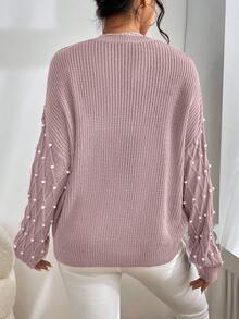 EURMUSE Casual Minimalist Crew Neck Loose Fit Long Sleeve Pullover Sweater For Women - Dusty Pink - View 2