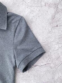 少女纯灰色休闲个性撞色领罗纹针织纽扣修身连衣裙，夏季连衣裙，小马刺绣 - 灰色 - 查看 5