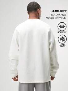 ARC Men's Aspire Loose Fit Printed Sweatshirt Crewneck Pullover Winter, Long Sleeve Top - White - View 2