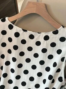 SHEIN Clasi 女士荷叶边波尔卡圆点印花无袖休闲衬衫 - 黑與白 - 查看 7