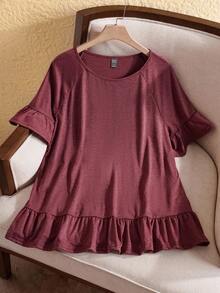 Rusticease Áo thun tay ngắn màu trơn cỡ lớn, thoải mái và thời trang để mặc hàng ngày, mùa hè, kỳ nghỉ, quà tặng cho mẹ, phong cách Bohemian, nghỉ xuân, tiệc tùng, đồng quê, mùa thu, mùa thu, mùa thu - Màu Đỏ Sâu - Xem 3