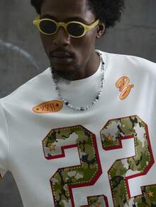 Manfinity ZONE917 Street Fashion Colorblock Number 22 Print Boxy Oversized Short T-Shirt Men's Cropped Tops, 22 Jersey Shirt, Jerseys For Men Y2k, Men Oversized Crop Printed - White - View 7