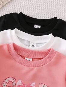 6 件套女婴舒适休闲针织可爱蝴蝶结和字母印花圆领长袖上衣和裤子套装，适合春秋冬季日常穿着 - 彩色 - 查看 7