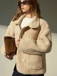 GENKIRA Autumn/Winter Sturdy Stand Collar Soft Fashionable Faux Fur Jacket - Beige - View 2