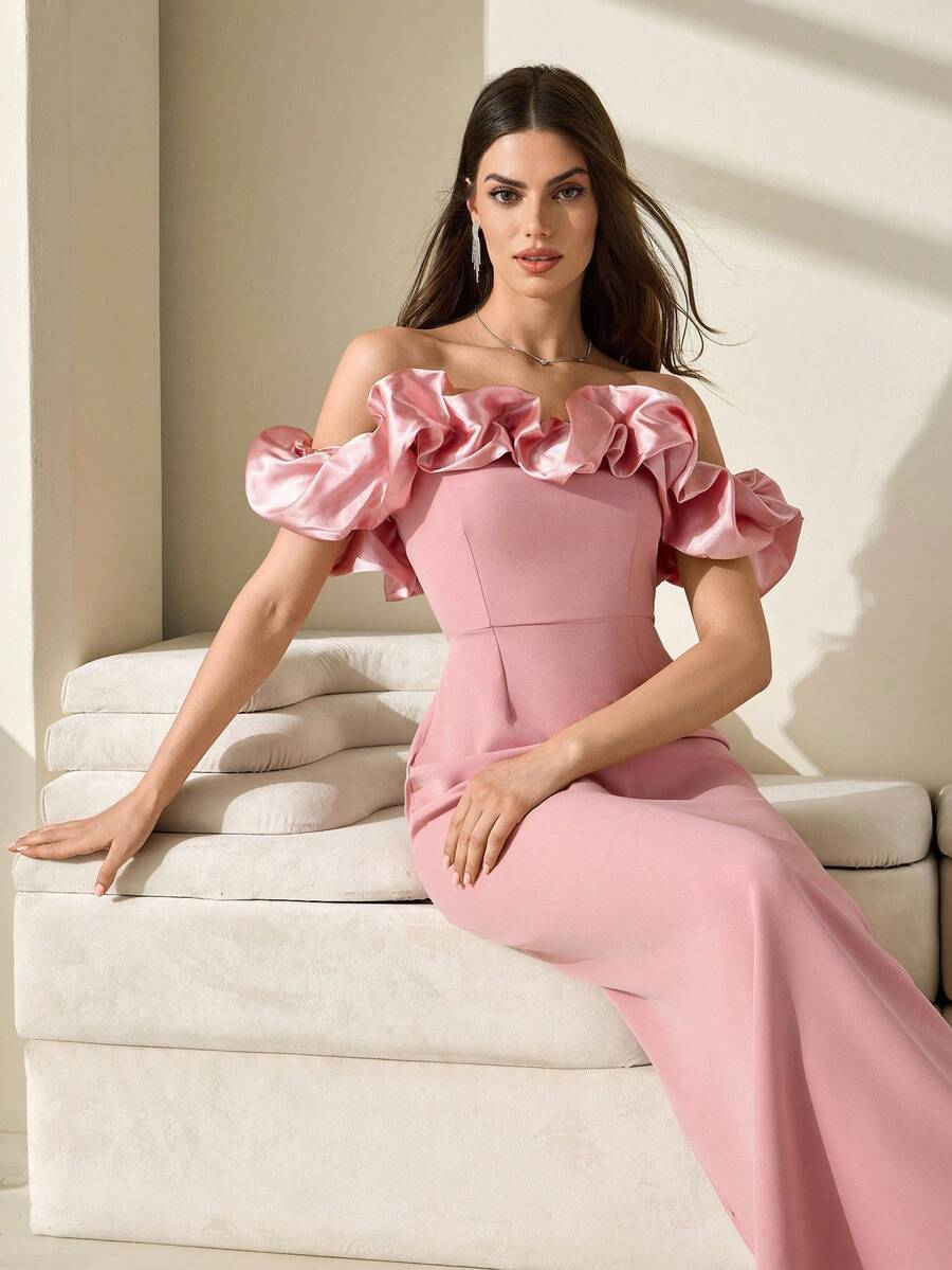 CLARA VERO 3d Flower Effect White Midi Length Dress - Pink - View 1