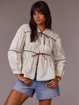 Athîral 女士撞色系带休闲长袖衬衫