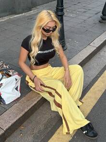 Jouncy Women's Loose Fit Yellow Casual Pants, Outdoor & Street Style