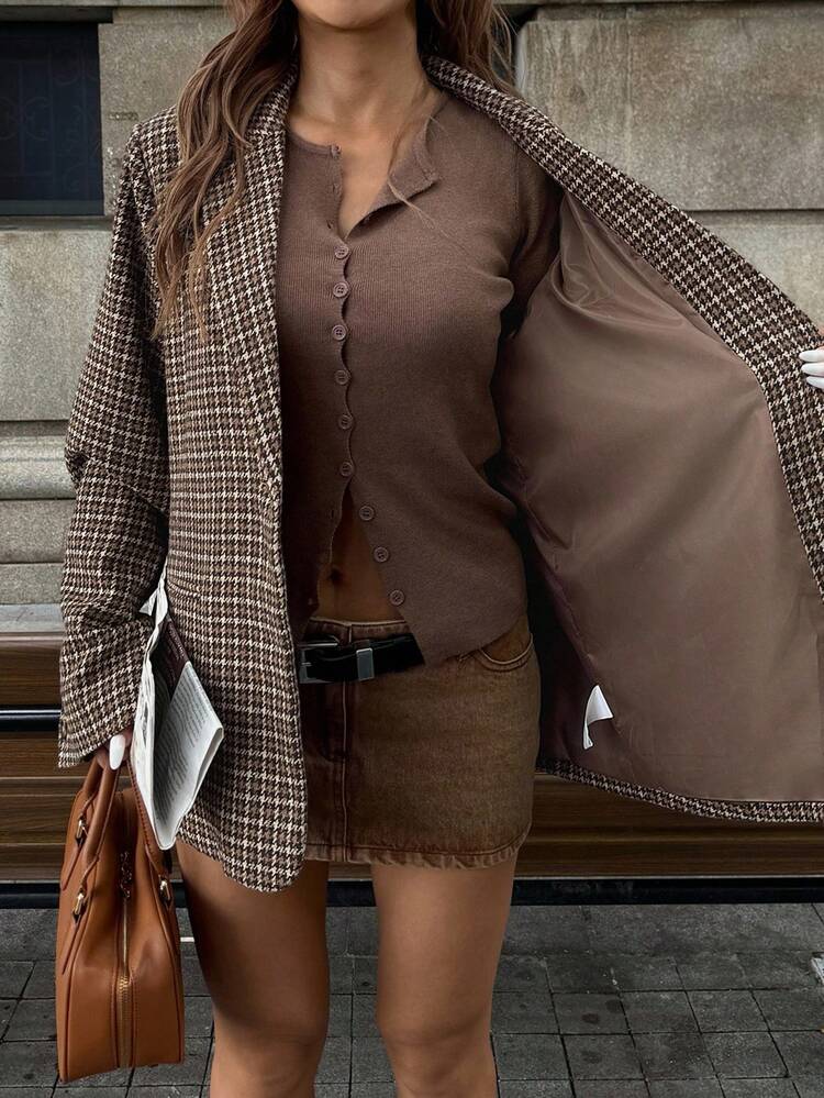 Women's Loose Plaid Blazer Jacket, Autumn Business Attire