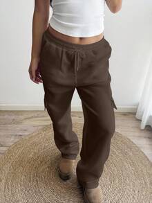 Sunnyshic Quần nỉ trơn màu thường ngày thu đông dành cho nữ - màu nâu - Xem 6