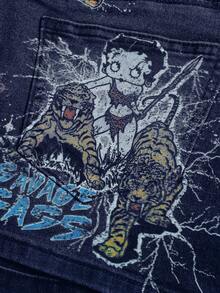Betty Boop | ROMWE Y2K 100% 纯棉复古卡通人物和老虎印花紧身迷你牛仔裙 - 藍色 - 查看 5