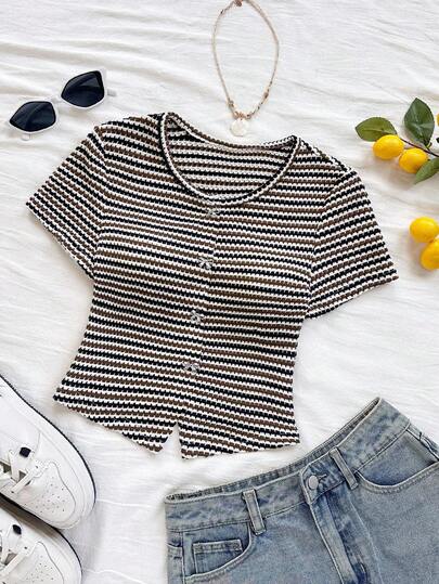 Soleia 女士度假针织纹理圆领开衫，蝴蝶结装饰和金属纽扣，合身下摆开衩，适合度假、约会、下午茶、海滩、游轮、城市旅行、音乐节、波西米亚风度假