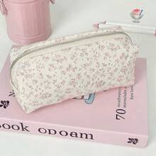 1pc Cream Ditsy Floral Pencil Case, Cute Minimalist Fresh Style Stationery Pouch,For School Supplies,Back To School - Multicolor - View 11