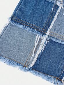 SHEIN 这款Y2K街头风做旧直筒牛仔裤采用宽松直筒剪裁，带有口袋，适合春夏和秋冬街头穿着。 - 深色水洗藍 - 查看 4