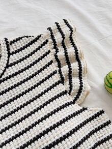 Soleia Women's Casual Colorblock Striped Ruffle Sleeve T-Shirt, Suitable For Party, Christmas, Date, Nightclub, Bohemian, Boho, Vacation, Fall