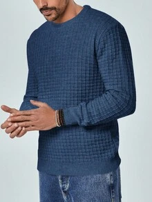 RueChic 男士素色圓領套頭毛衣 - 藏蓝色 - 查看 3