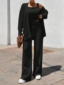 EURMUSE Women 3 Pieces Set TOP CARDİGAN AND PANTS - Black - View 10