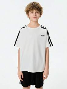 SHEIN 青少年男孩字母印花圆领短袖 T 恤和短裤两件套休闲套装